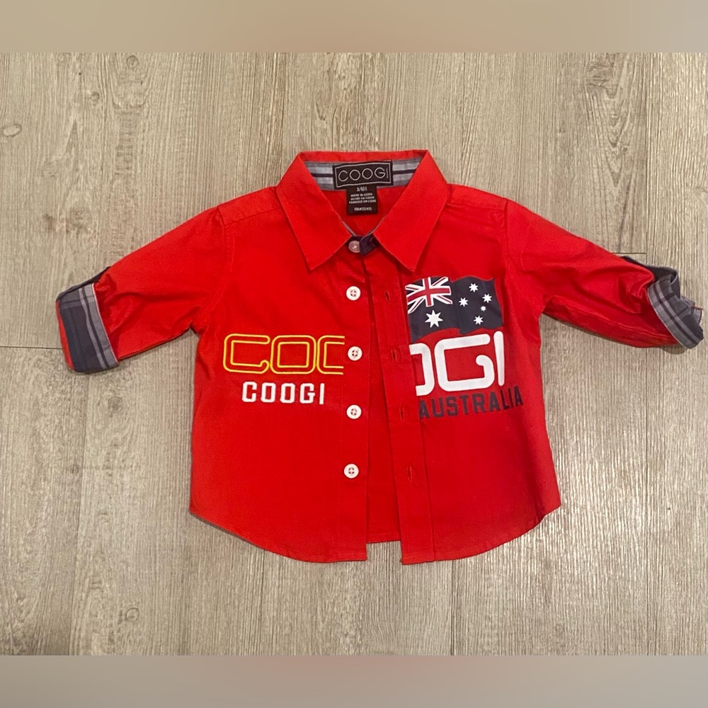 COOGI Baby Button-Up Shirt 3-6M Red Logo Australia Designer